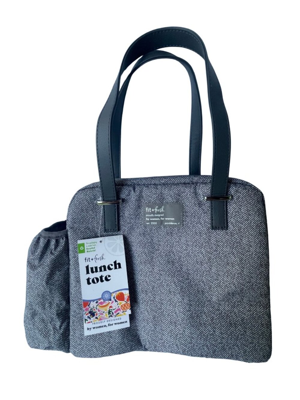 Fit & Fresh Insulated Lunch Bag Grey Pattern Soft Cooler Tote Bag - Portable